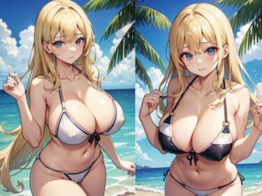 一瞬で心を奪う美！海辺の巨乳金髪美女