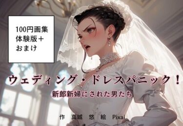 目を引く魅力的な世界！100円画集「ウェディング・ドレスパニック！新郎新婦にされた男たち、体験版＋おまけ」