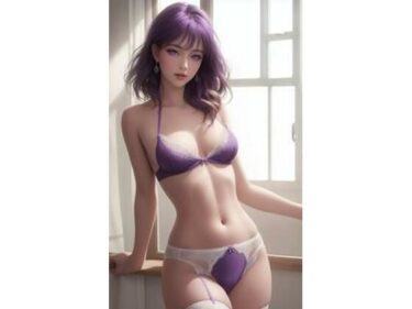 時代を超える美の物語！AI美女写真集Vol.75:紫髪の裸美女