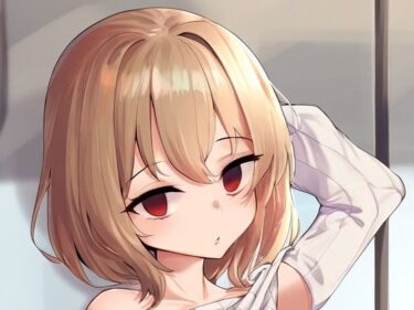 予測できない感動的な展開！肩だしニットの女の子が催●にかかってスカートをたくし上げている画像