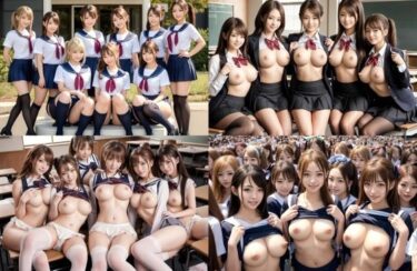 あなたを包み込む映像詩！【JKハーレムエロ画像】これぞ壮観！？エッチな美少女女子校生が画面いっぱいに並んでいるエロ画像集