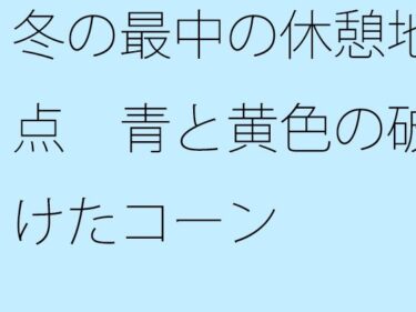 美しさが生み出す永遠の輝き！【無料】冬の最中の休憩地点  青と黄色の破けたコーン