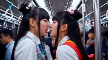 美しさが生み出す幻想的な風景！【満員電車】鼻と鼻をくっつけて睨み合う両者。